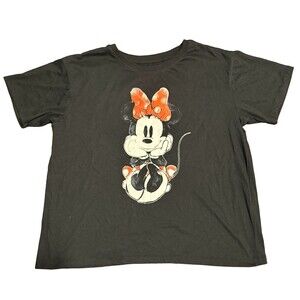 Disney Minnie Mouse Women’s XL Black Graphic Crop Top Tee (Coloring Book Style)